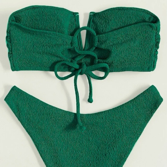 Sexy Green Ruffles V Neck Crisscross tie back Cheeky Bikini Swimwear Beach - Picture 5 of 5